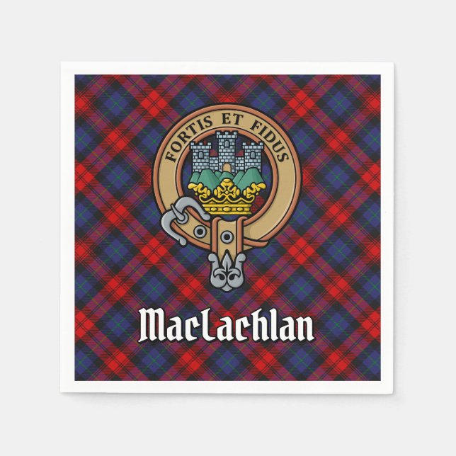 Clan MacLachlan Crest over Tartan Napkins (Front)