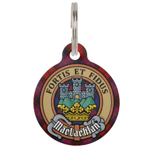Clan MacLachlan Crest over Tartan Pet ID Tag