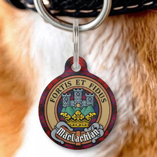 Clan MacLachlan Crest over Tartan Pet ID Tag