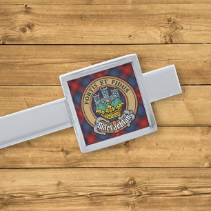Clan MacLachlan Crest over Tartan Silver Finish Tie Bar
