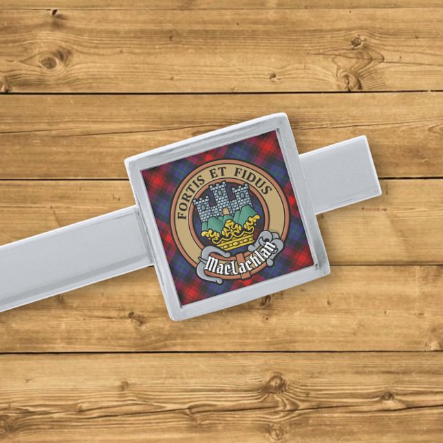 Clan MacLachlan Crest over Tartan Silver Finish Tie Bar (Creator Uploaded)