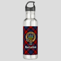 Clan MacLachlan Crest over Tartan Stainless Steel Water Bottle