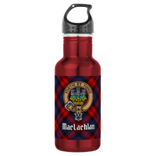 Clan MacLachlan Crest over Tartan Stainless Steel Water Bottle