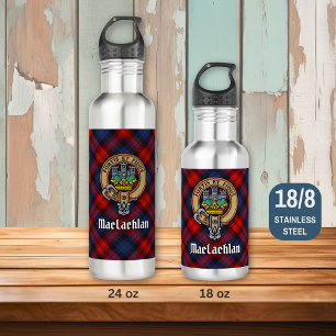Clan MacLachlan Crest over Tartan Stainless Steel Water Bottle