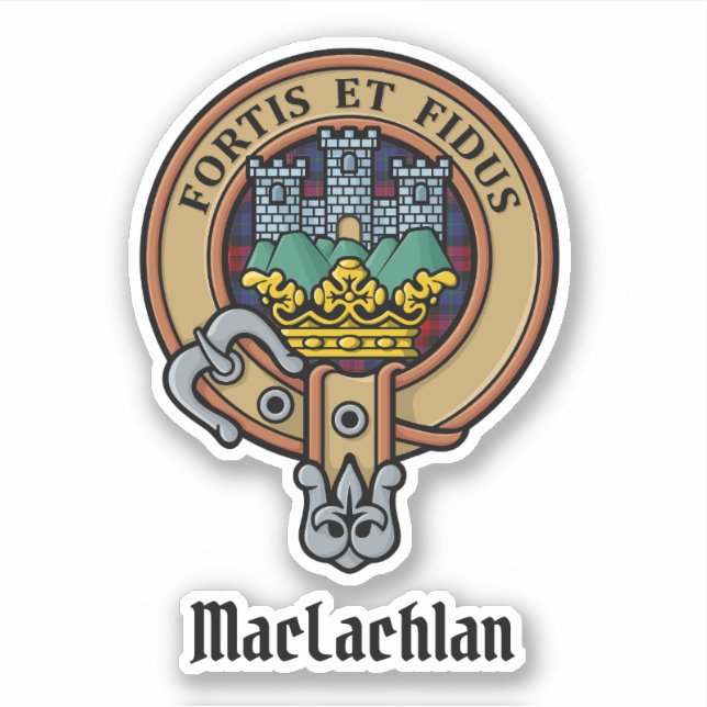 Clan MacLachlan Crest over Tartan Sticker (Front)