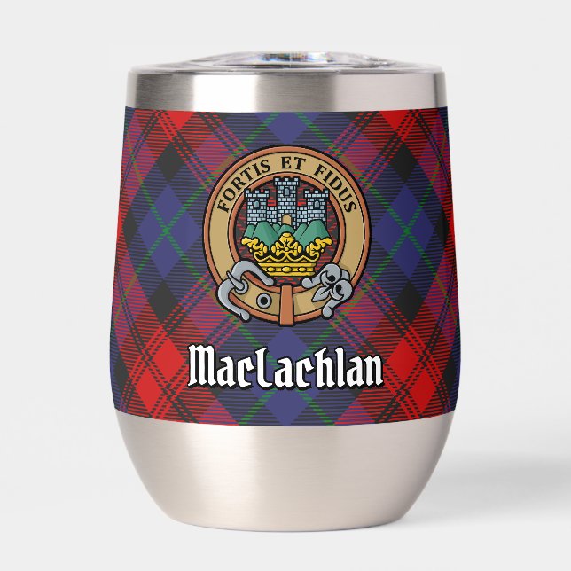 Clan MacLachlan Crest over Tartan Thermal Wine Tumbler (Front)