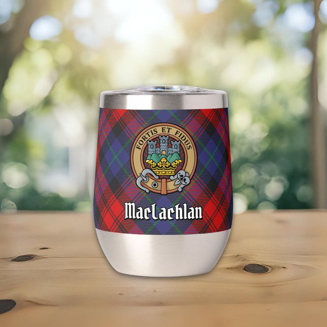 Clan MacLachlan Crest over Tartan Thermal Wine Tumbler (Creator Uploaded)