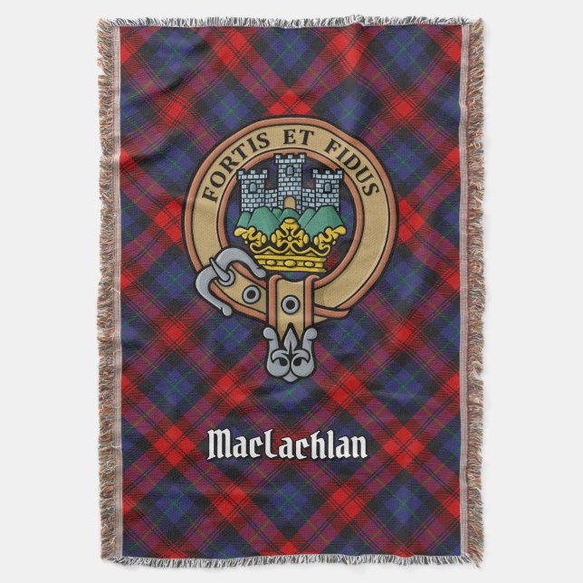Clan MacLachlan Crest over Tartan Throw Blanket (Front Vertical)
