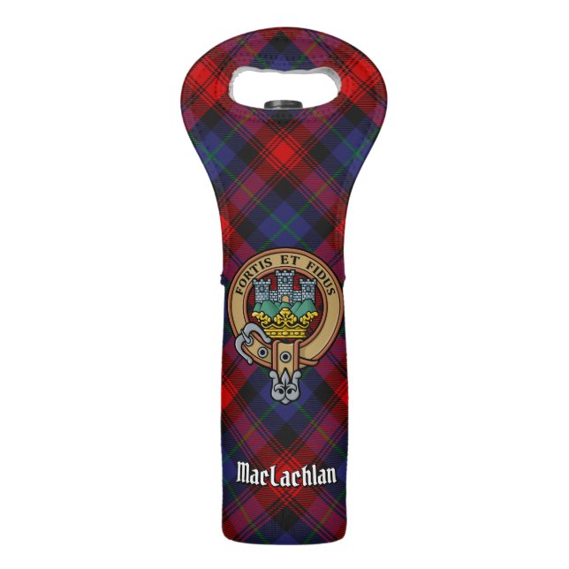 Clan MacLachlan Crest over Tartan Wine Bag (Front)