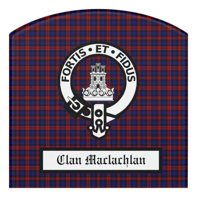 Clan Maclachlan Crest & Tartan Customizable Door Sign (Contour Front)