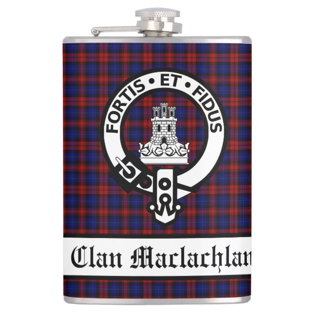 Clan Maclachlan Crest & Tartan Customizable Flask (Front)