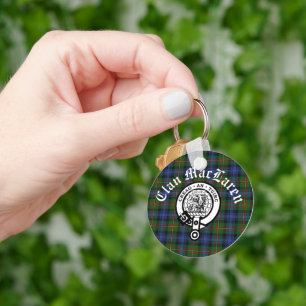 Clan MacLaren Crest Badge & Tartan Customizable Keychain