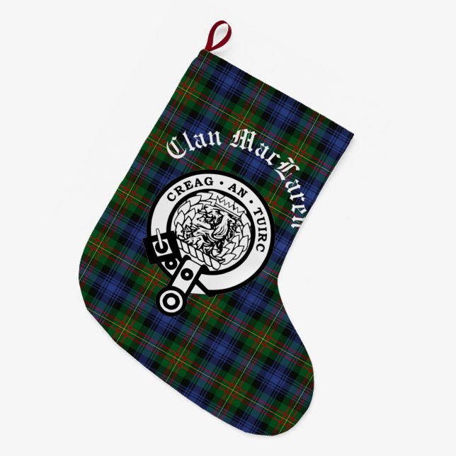 Clan MacLaren Crest Badge & Tartan Customizable  Large Christmas Stocking (Front (Hanging))