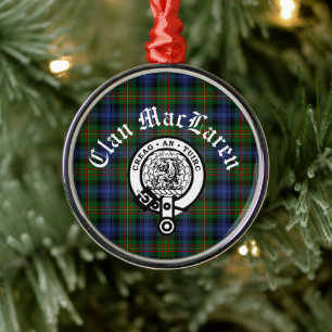 Clan MacLaren Crest Badge & Tartan Customizable Metal Ornament