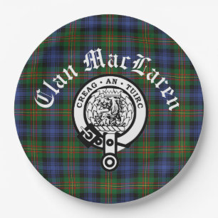 Clan MacLaren Crest Badge & Tartan Customizable  Paper Plates