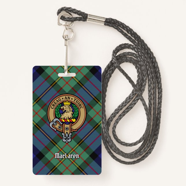 Clan MacLaren Crest over Tartan Badge (Front with Lanyard)