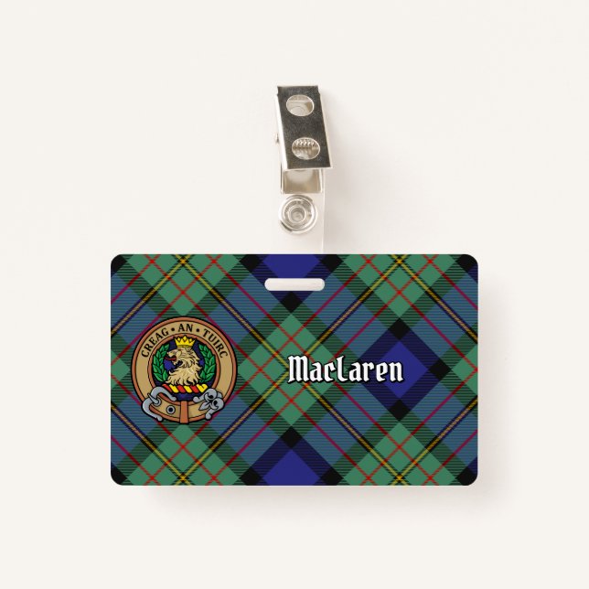 Clan MacLaren Crest over Tartan Badge (Front with Clip)