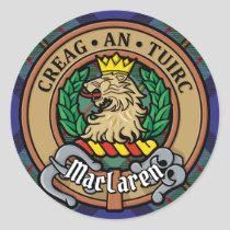 Clan MacLaren Crest over Tartan Classic Round Sticker