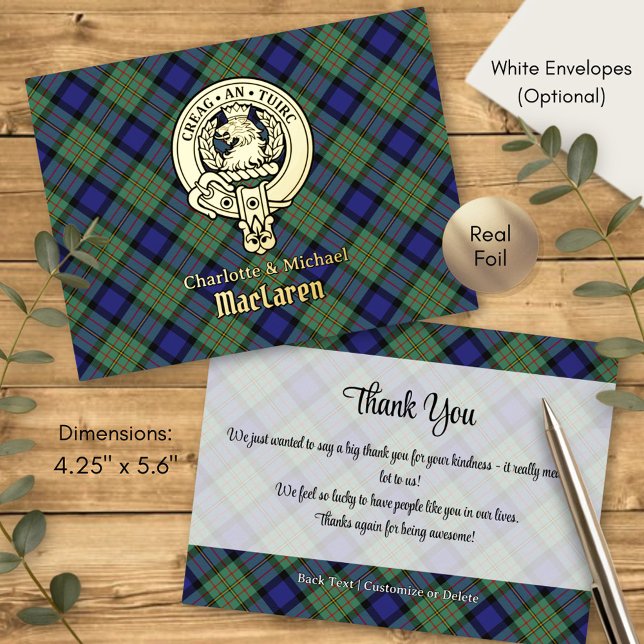 Clan MacLaren Crest over Tartan Foil Invitation Postcard (Creator Uploaded)