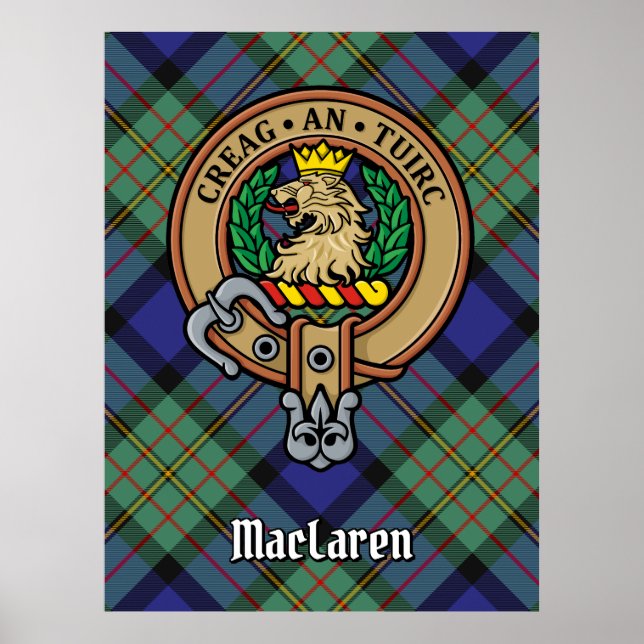 Clan MacLaren Crest over Tartan Poster (Front)