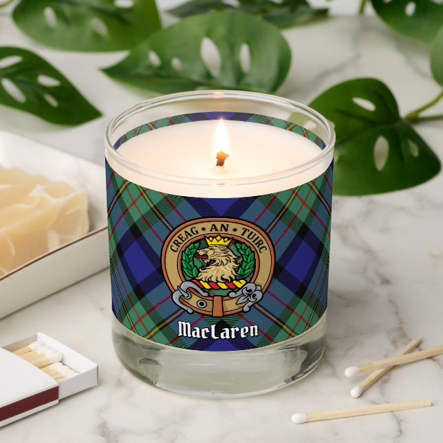 Clan MacLaren Crest over Tartan Scented Candle (Lit)