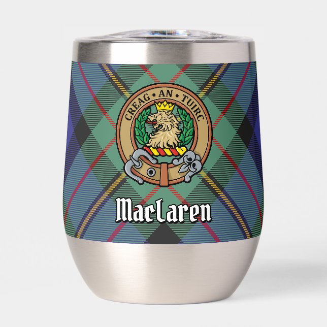 Clan MacLaren Crest over Tartan Thermal Wine Tumbler (Front)