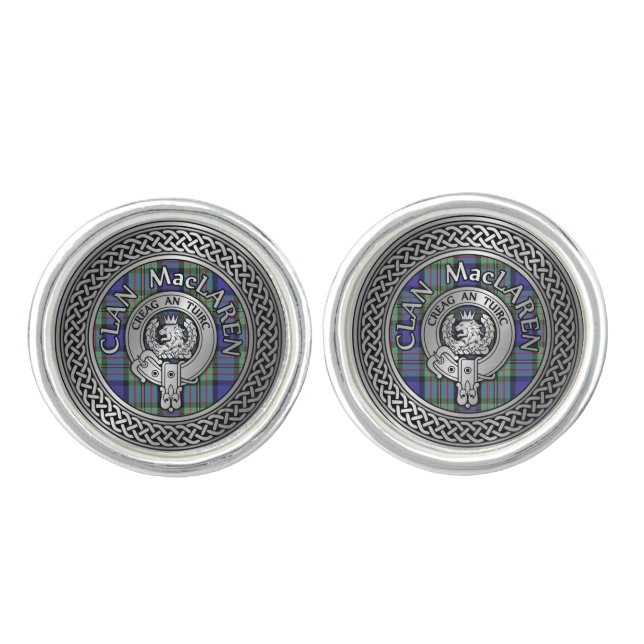 Clan MacLaren Crest & Tartan Knot Cufflinks (Front)