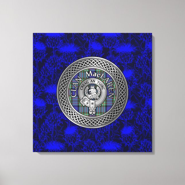 Clan MacLaren Crest & Tartan Knot on Thistle Canvas Print (Front)