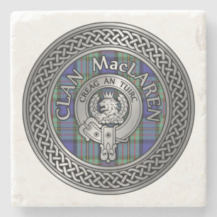 Clan MacLaren Crest & Tartan Knot Stone Coaster