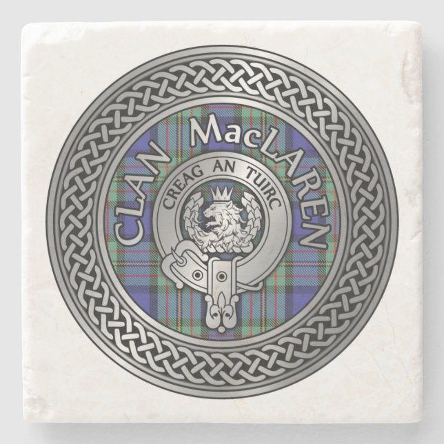 Clan MacLaren Crest & Tartan Knot Stone Coaster (Front)