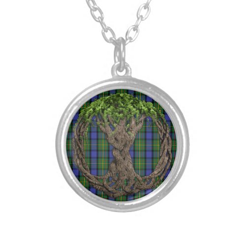 Clan MacLaren Tartan And Celtic Tree Of Life Silver Plated Necklace