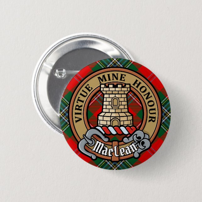 Clan MacLean Crest over Tartan Button (Front & Back)
