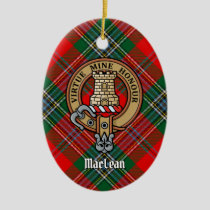 Clan MacLean Crest over Tartan Ceramic Ornament