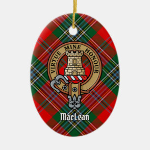 Clan MacLean Crest over Tartan Ceramic Ornament