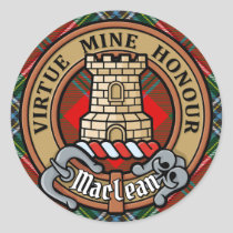 Clan MacLean Crest over Tartan Classic Round Sticker