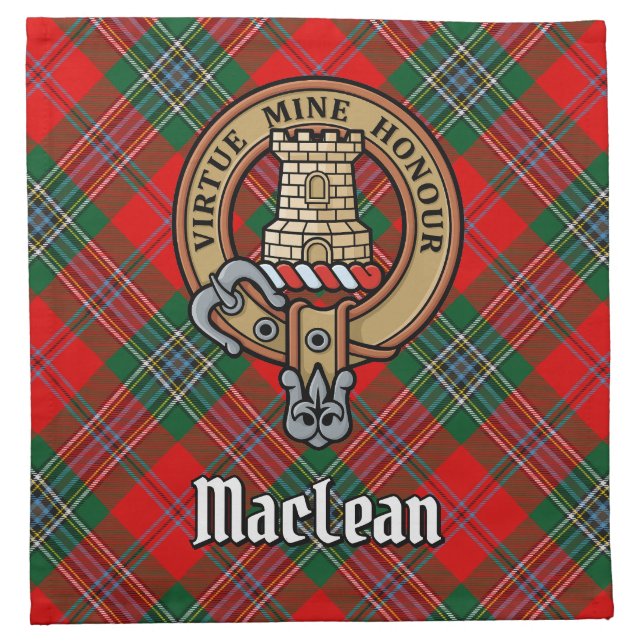 Clan MacLean Crest over Tartan Cloth Napkin (Front)
