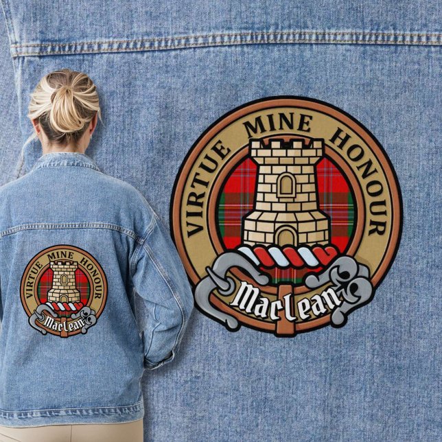 Clan MacLean Crest over Tartan Denim Jacket (Creator Uploaded)