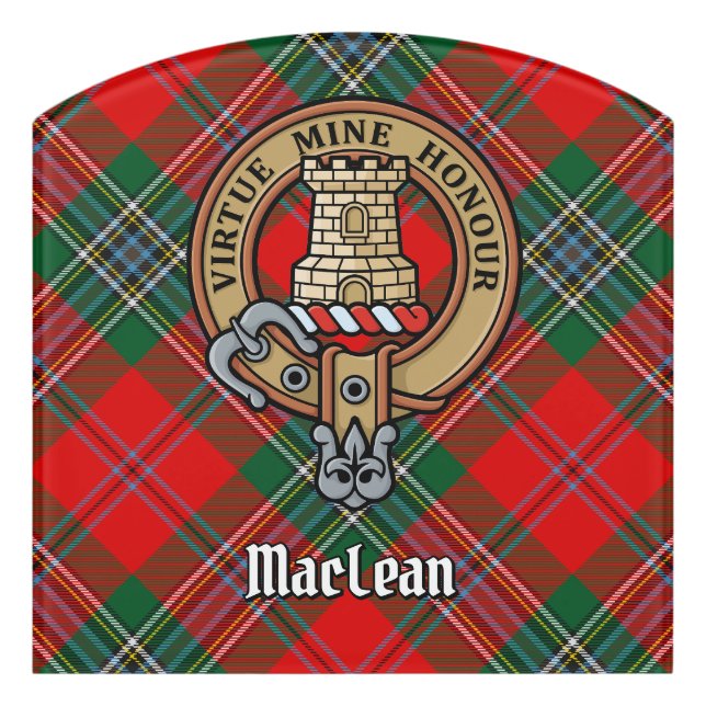 Clan MacLean Crest over Tartan Door Sign (Contour Front)