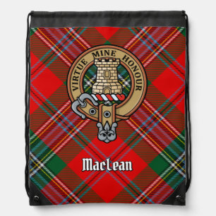 Clan MacLean Crest over Tartan Drawstring Bag