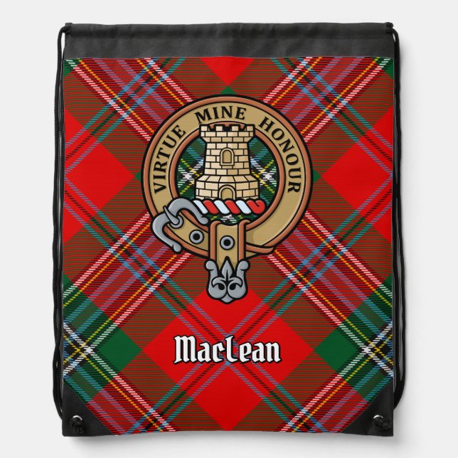 Clan MacLean Crest over Tartan Drawstring Bag (Front)
