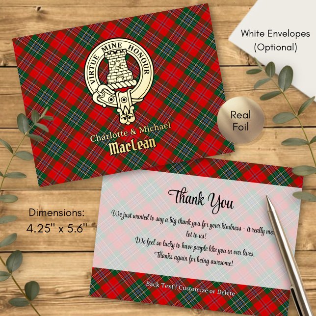 Clan MacLean Crest over Tartan Foil Invitation Postcard (Creator Uploaded)