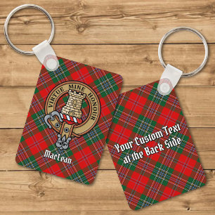 Clan MacLean Crest over Tartan Keychain