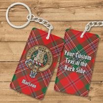 Clan MacLean Crest over Tartan Keychain
