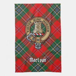 Clan MacLean Crest over Tartan Kitchen Towel