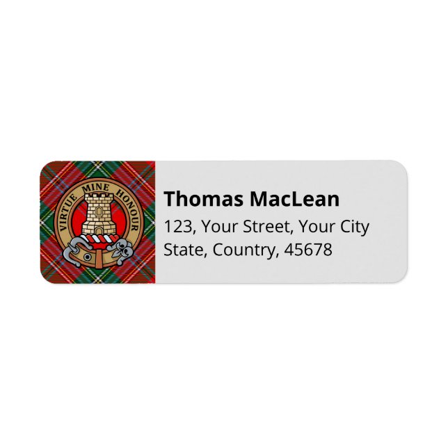 Clan MacLean Crest over Tartan Label (Front)
