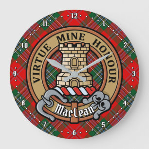 Clan MacLean Crest over Tartan Large Clock