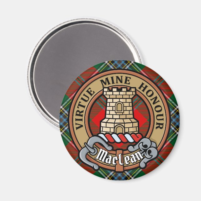 Clan MacLean Crest over Tartan Magnet (Front/Back)