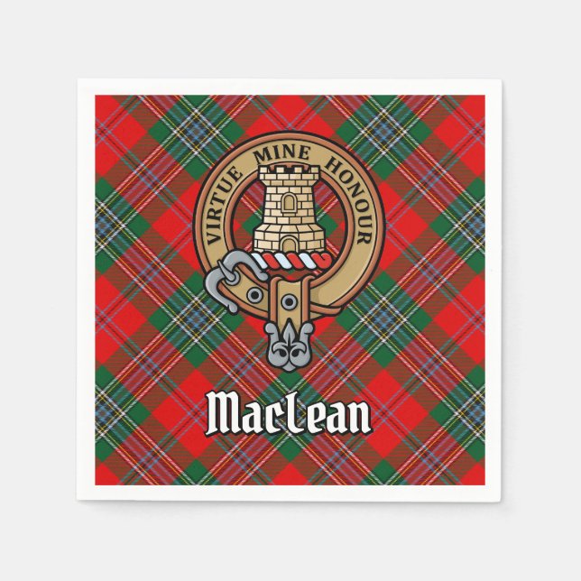 Clan MacLean Crest over Tartan Napkins (Front)