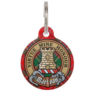 Clan MacLean Crest over Tartan Pet ID Tag