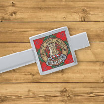 Clan MacLean Crest over Tartan Silver Finish Tie Bar